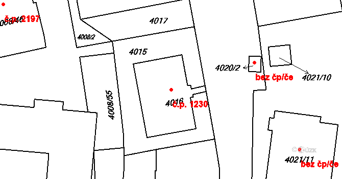 Předměstí 1230, Litoměřice na parcele st. 4016 v KÚ Litoměřice, Katastrální mapa