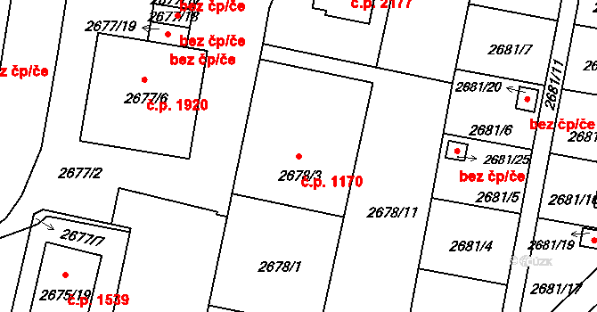 Benešov 1170 na parcele st. 2678/3 v KÚ Benešov u Prahy, Katastrální mapa