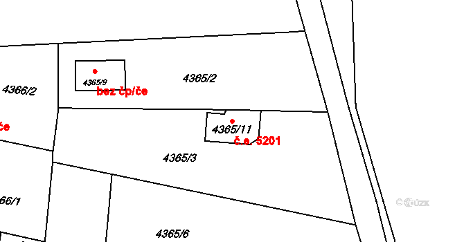 Předměstí 5201, Litoměřice na parcele st. 4365/11 v KÚ Litoměřice, Katastrální mapa