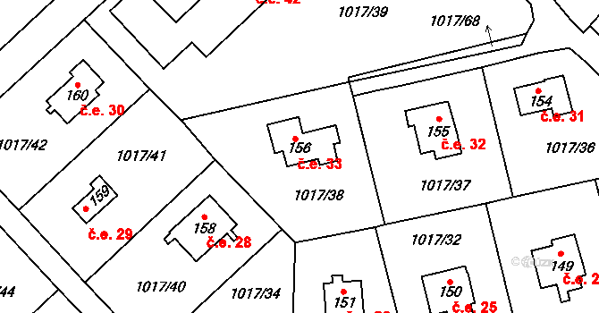 Kobylníky 33, Chotilsko na parcele st. 156 v KÚ Prostřední Lhota, Katastrální mapa