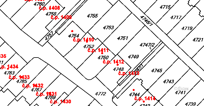 Žďár nad Sázavou 7 1412, Žďár nad Sázavou na parcele st. 4750/1 v KÚ Město Žďár, Katastrální mapa