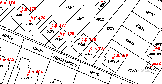 Rebešovice 179 na parcele st. 490/6 v KÚ Rebešovice, Katastrální mapa