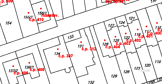 Slavkov 312 na parcele st. 131 v KÚ Slavkov u Opavy, Katastrální mapa