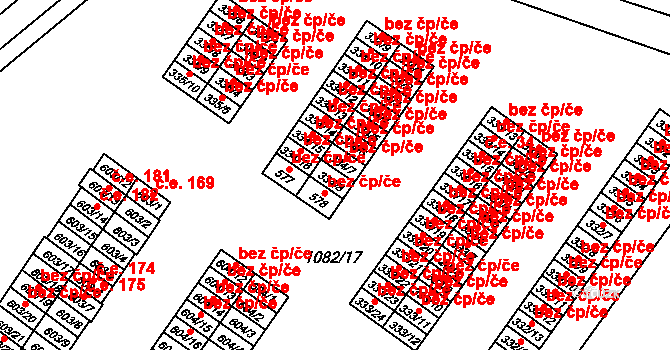 Most 43675506 na parcele st. 334/8 v KÚ Komořany u Mostu, Katastrální mapa