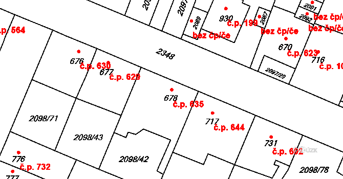 Kateřinky 635, Opava na parcele st. 678 v KÚ Kateřinky u Opavy, Katastrální mapa