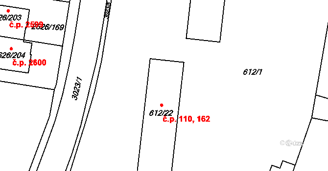 Předměstí 110, Opava na parcele st. 612/22 v KÚ Opava-Předměstí, Katastrální mapa