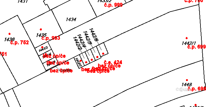 Veveří 424, Brno na parcele st. 1442/6 v KÚ Veveří, Katastrální mapa