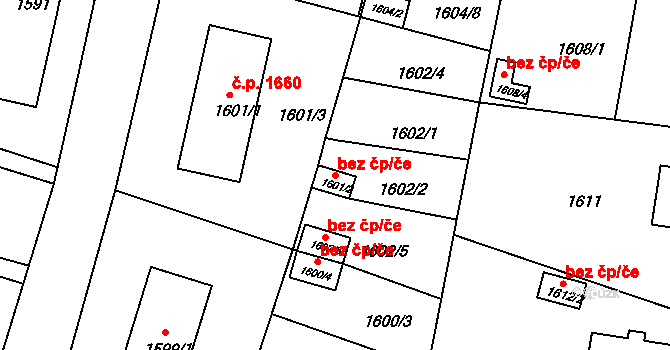 Česká Lípa 45926506 na parcele st. 1601/2 v KÚ Česká Lípa, Katastrální mapa