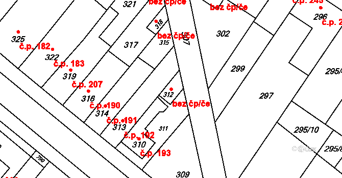 Křelov-Břuchotín 47355506 na parcele st. 312 v KÚ Křelov, Katastrální mapa