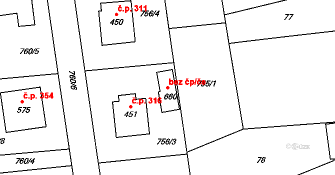 Zlín 47801506 na parcele st. 660 v KÚ Louky nad Dřevnicí, Katastrální mapa