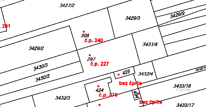 Dražovice 227 na parcele st. 297 v KÚ Dražovice, Katastrální mapa