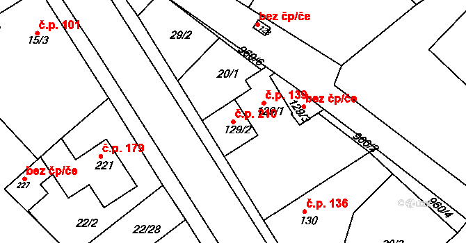 Kovanice 210 na parcele st. 129/2 v KÚ Kovanice, Katastrální mapa