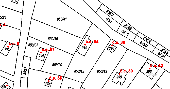 Lužný 54, Perštejn na parcele st. 515 v KÚ Černýš, Katastrální mapa