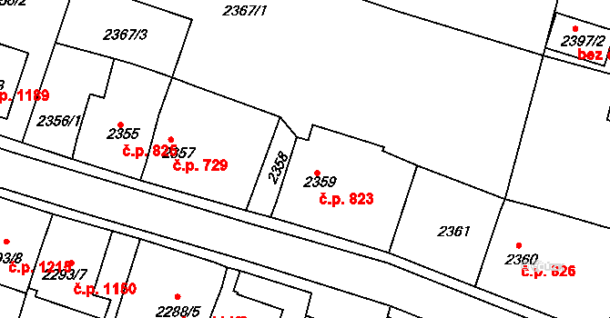 Třešť 823 na parcele st. 2359 v KÚ Třešť, Katastrální mapa