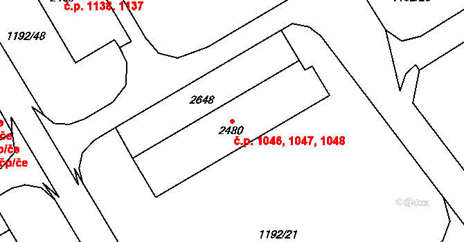 Beroun-Město 1046,1047,1048, Beroun na parcele st. 2480 v KÚ Beroun, Katastrální mapa