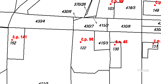 Mlékojedy 96, Neratovice na parcele st. 122 v KÚ Mlékojedy u Neratovic, Katastrální mapa
