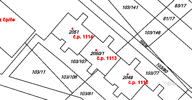 Neratovice 1113 na parcele st. 2050/1 v KÚ Neratovice, Katastrální mapa
