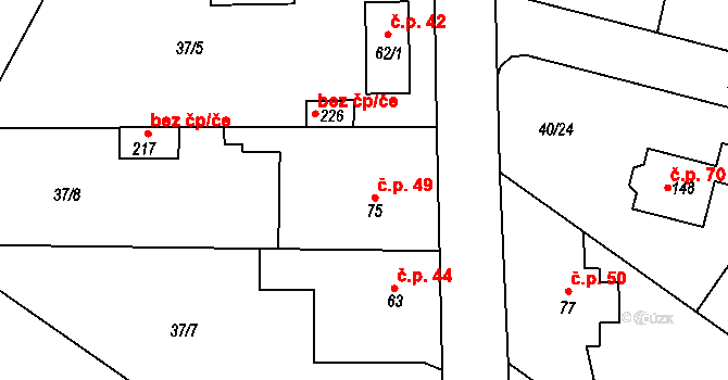 Noutonice 49, Lichoceves na parcele st. 75 v KÚ Noutonice, Katastrální mapa