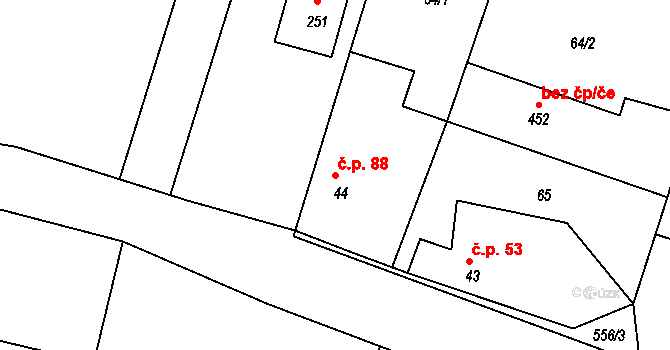 Tachlovice 88 na parcele st. 44 v KÚ Tachlovice, Katastrální mapa