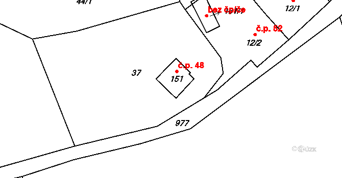 Předboř 48, Choustník na parcele st. 151 v KÚ Předboř u Choustníku, Katastrální mapa