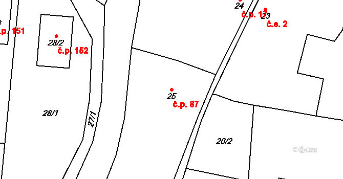 Milavče 87 na parcele st. 25 v KÚ Milavče, Katastrální mapa