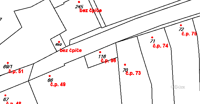 Chudenice 96 na parcele st. 116 v KÚ Chudenice, Katastrální mapa