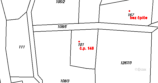 Rožmitál 148, Broumov na parcele st. 101 v KÚ Rožmitál, Katastrální mapa