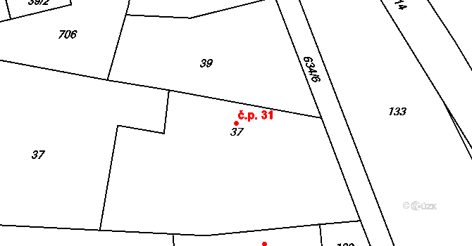Rožnov 31 na parcele st. 37 v KÚ Rožnov, Katastrální mapa