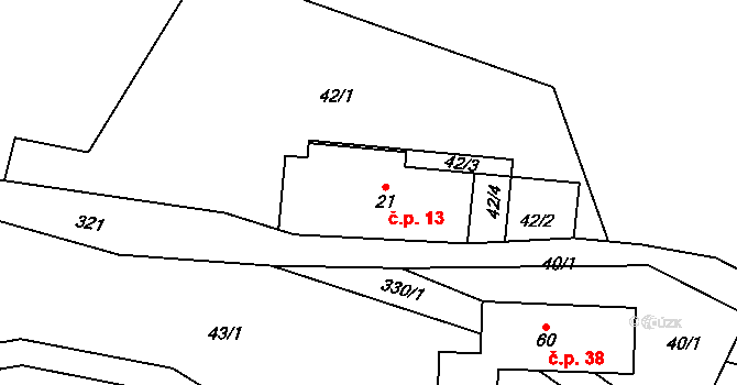 Skály 13, Teplice nad Metují na parcele st. 21 v KÚ Skály u Teplic nad Metují, Katastrální mapa