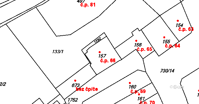 Broumov 66 na parcele st. 157 v KÚ Broumov, Katastrální mapa