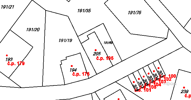 Babí 195, Náchod na parcele st. 205 v KÚ Babí u Náchoda, Katastrální mapa