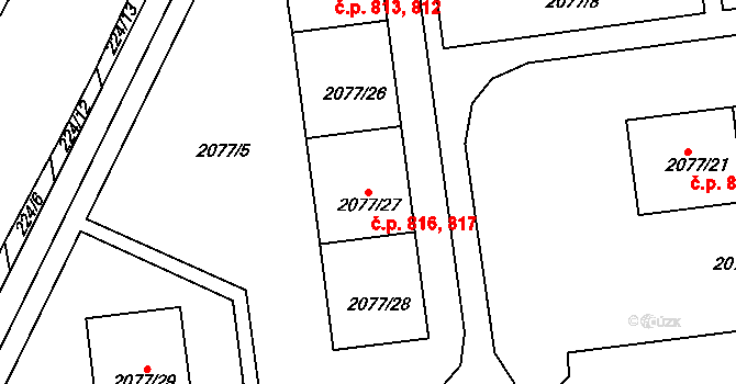 Třemošná 816,817 na parcele st. 2077/28 v KÚ Třemošná, Katastrální mapa