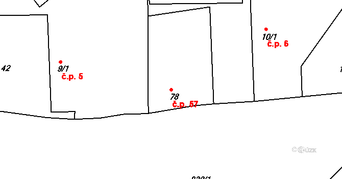Platěnice 57, Moravany na parcele st. 78 v KÚ Platěnice, Katastrální mapa
