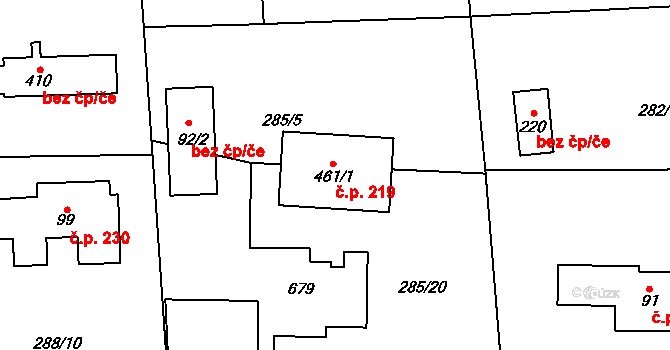 Lhota 219 na parcele st. 461/1 v KÚ Lhota u Dřís, Katastrální mapa