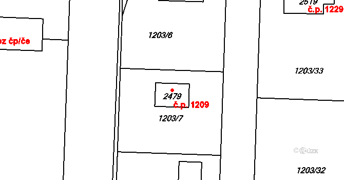 Dobřany 1209 na parcele st. 2479 v KÚ Dobřany, Katastrální mapa