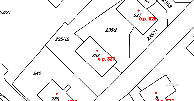 Kopřivnice 829 na parcele st. 238 v KÚ Kopřivnice, Katastrální mapa