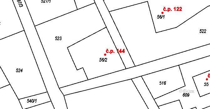 Lubina 144, Kopřivnice na parcele st. 56/2 v KÚ Drnholec nad Lubinou, Katastrální mapa