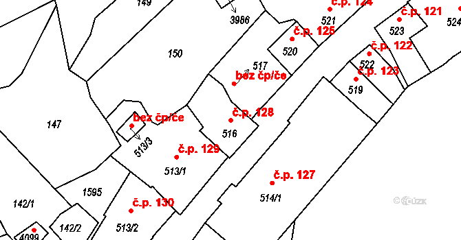 Plešivec 128, Český Krumlov na parcele st. 516 v KÚ Český Krumlov, Katastrální mapa