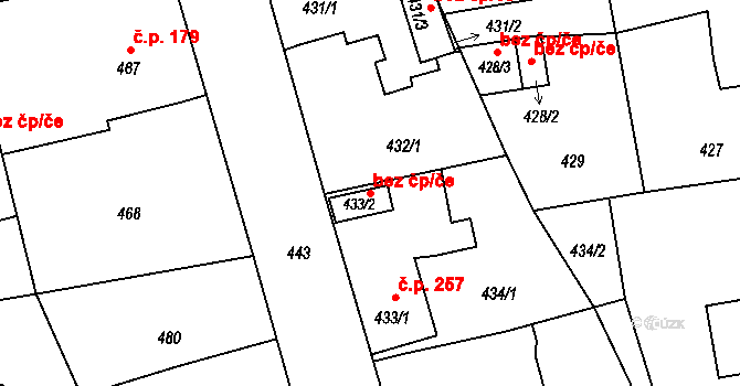 Zbůch 89071506 na parcele st. 433/2 v KÚ Zbůch, Katastrální mapa