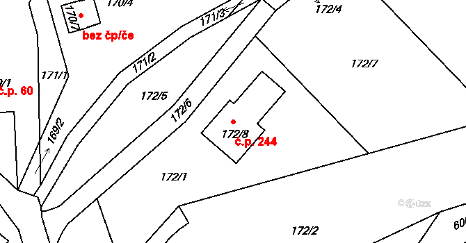 Dolní Libchava 244, Česká Lípa na parcele st. 172/8 v KÚ Dolní Libchava, Katastrální mapa