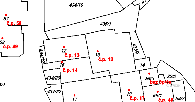 Ležky 12, Lubenec na parcele st. 13 v KÚ Ležky, Katastrální mapa