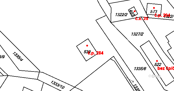 Guty 284, Třinec na parcele st. 539 v KÚ Guty, Katastrální mapa