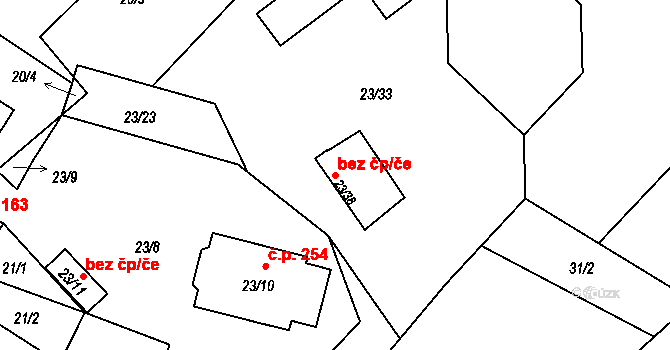 Jirkov 96720506 na parcele st. 23/38 v KÚ Březenec, Katastrální mapa