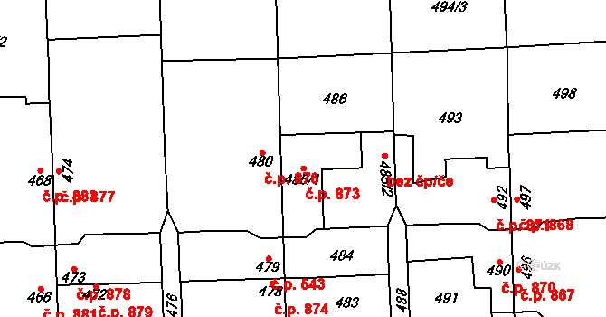 Pohořelice 873 na parcele st. 485/1 v KÚ Pohořelice nad Jihlavou, Katastrální mapa