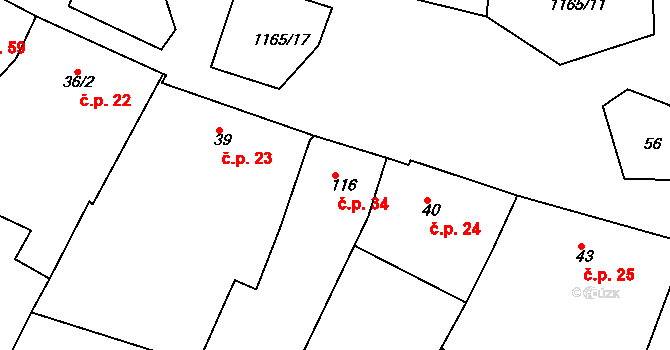 Bílavsko 34, Bystřice pod Hostýnem na parcele st. 116 v KÚ Bílavsko, Katastrální mapa