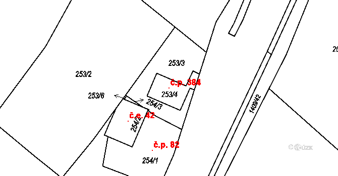 Pudlov 384, Bohumín na parcele st. 253/4 v KÚ Pudlov, Katastrální mapa