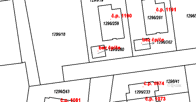 Vejprnice 105185507 na parcele st. 1296/260 v KÚ Vejprnice, Katastrální mapa