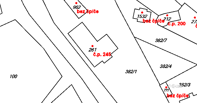 Vranov nad Dyjí 245 na parcele st. 261 v KÚ Vranov nad Dyjí, Katastrální mapa