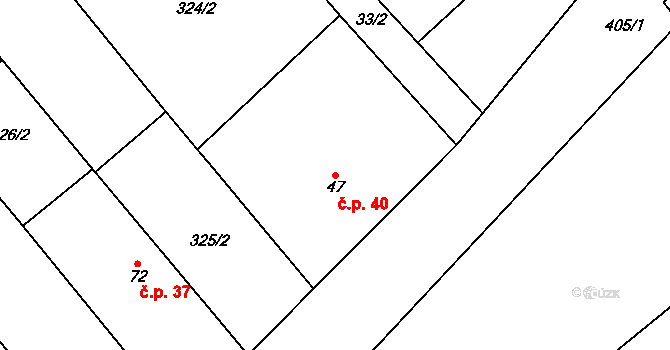 Tupec 40, Veselíčko na parcele st. 47 v KÚ Tupec, Katastrální mapa