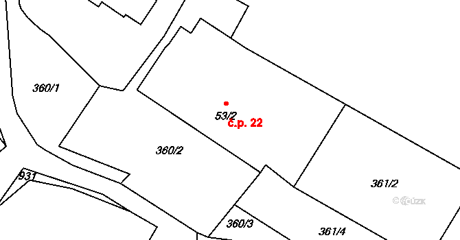 Malejovice 22, Uhlířské Janovice na parcele st. 53/2 v KÚ Mitrov u Uhlířských Janovic, Katastrální mapa